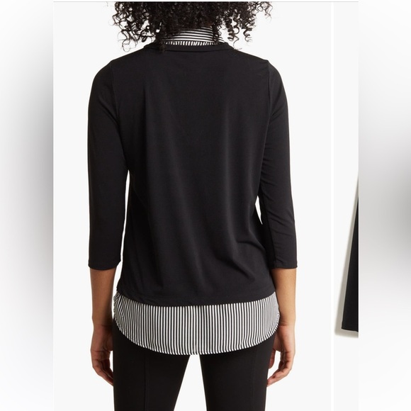 Adrianna Papell Black and Tan 3/4 Sleeve Button Down Shirt - Picture 5 of 6